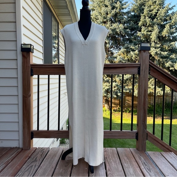 Eloquii Sz 18/20 Sleeveless Sweater Ribbed Midi Dress Cream Neutral Stretchy - Picture 1 of 14